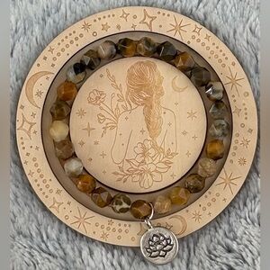 Jasper Faceted Beaded Stretch Bracelet with Lotus Flower